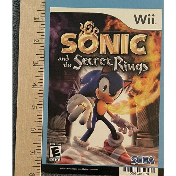 Wii Sonic and the Secret Rings Bockbuster Video Backer Card 5"X8" No Game - Picture 1 of 1